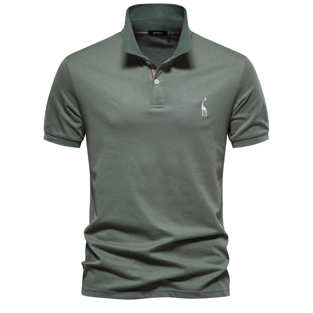 Luxe Cotton Polo with Deer Embroidery