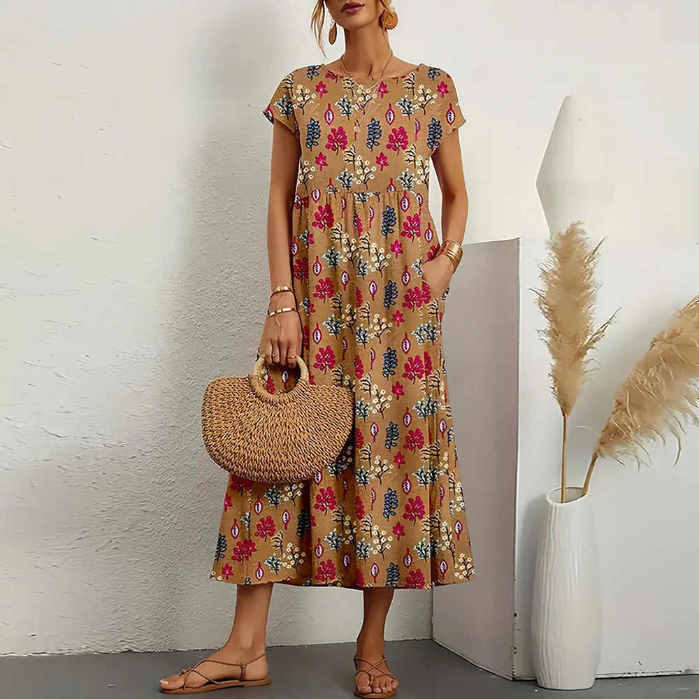 Women’s Cotton Linen Blend Casual Midi Dress