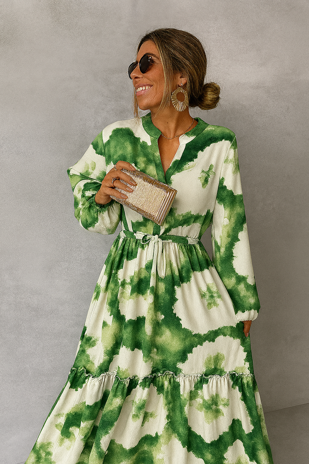 Women’s Maxi Dress with Long Sleeves and V Neck