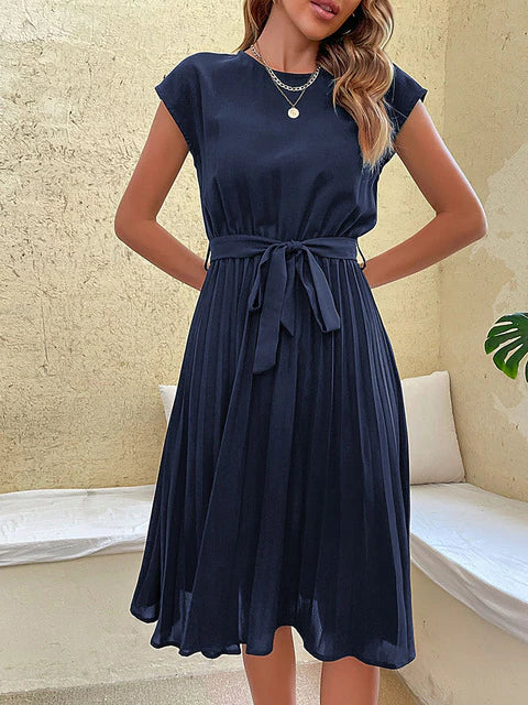 Short-Sleeved Pleated Mini Dress