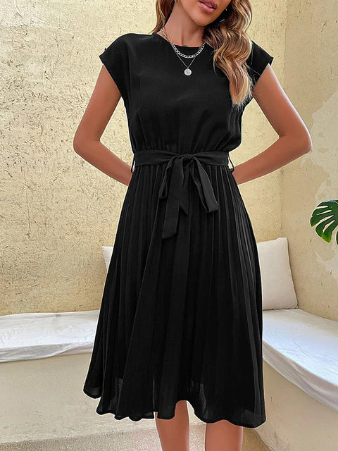 Short-Sleeved Pleated Mini Dress