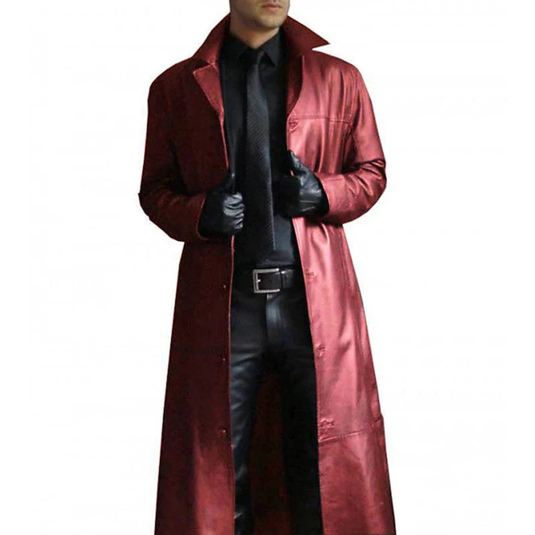 Long Faux Leather Winter Coat for Men