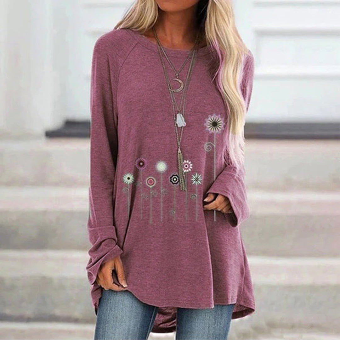Sweatshirt with 3D Floral Embroidery Soft Texture Meets Subtle Elegance