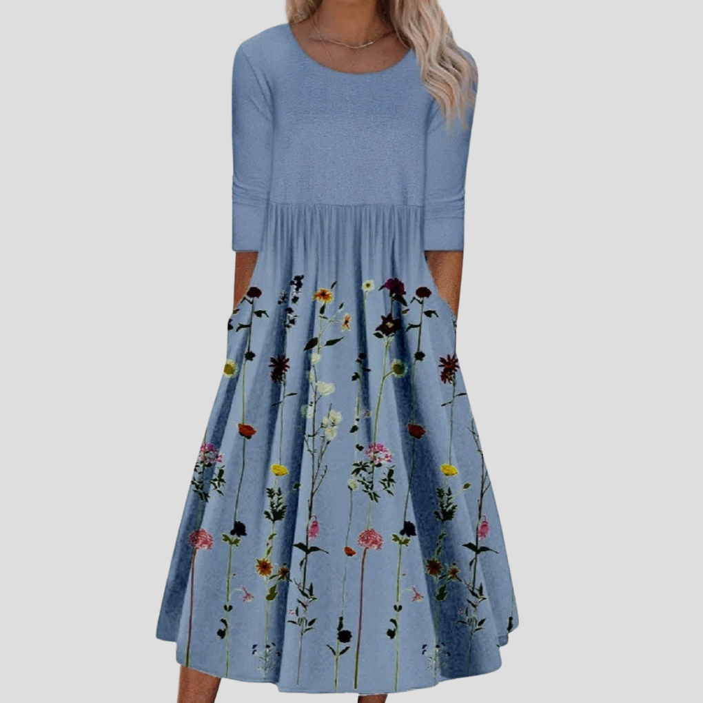 Women’s Floral Round-Neck Half-Sleeve Dress
