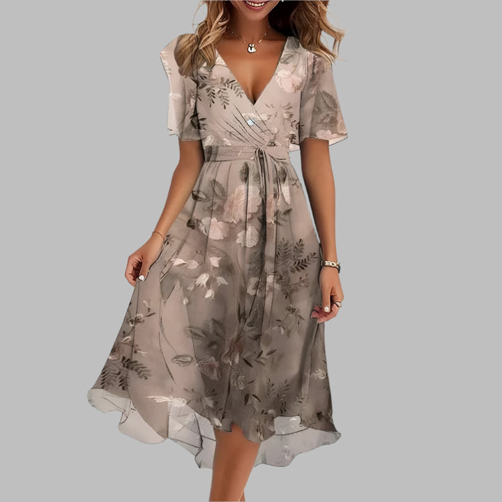 Women’s Stylish Floral Ruched Midi Dress