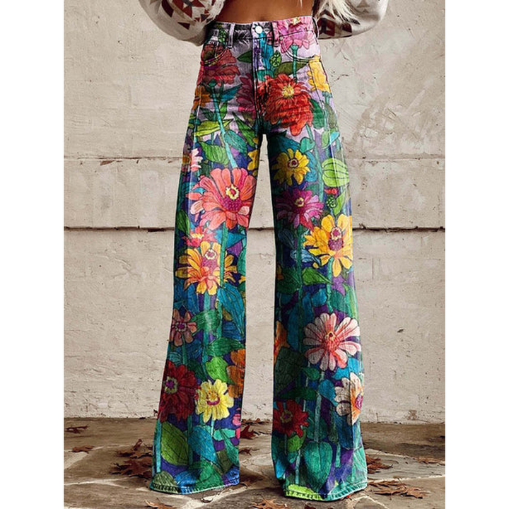 Women’s Long Denim Pants – Ritan Floral & Solid Prints
