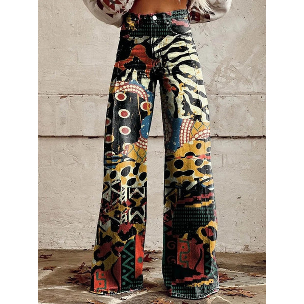 Women’s Long Denim Pants – Ritan Floral & Solid Prints