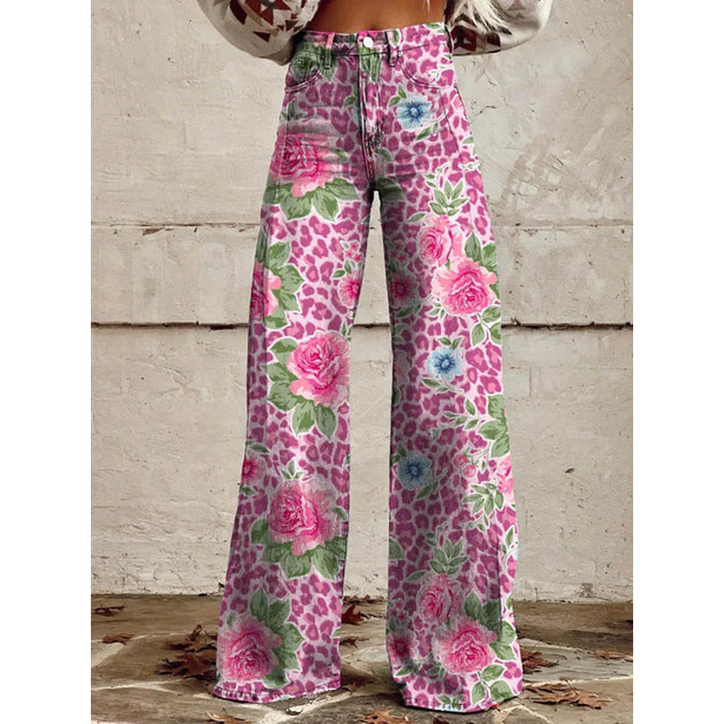 Women’s Long Denim Pants – Ritan Floral & Solid Prints