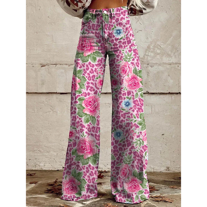 Women’s Long Denim Pants – Ritan Floral & Solid Prints