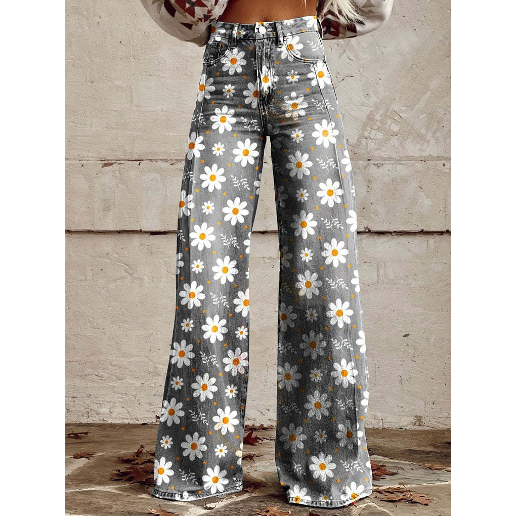 Women’s Long Denim Pants – Ritan Floral & Solid Prints
