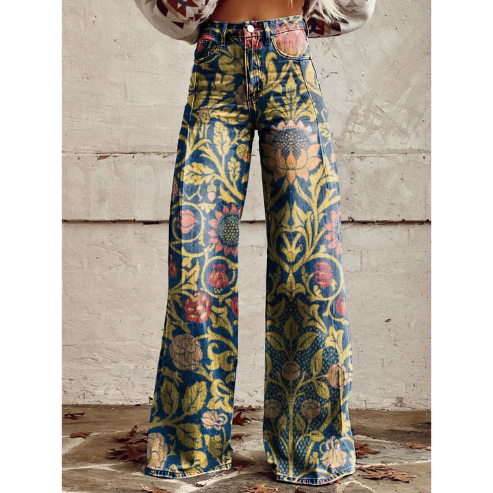 Women’s Long Denim Pants – Ritan Floral & Solid Prints