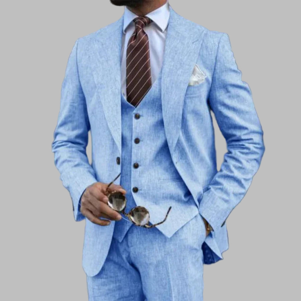 Lightweight Men’s Three-Piece Suit with Turn-Down Collar