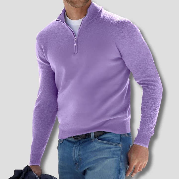 Men’s Cotton Knit Pullover with Zipper Collar
