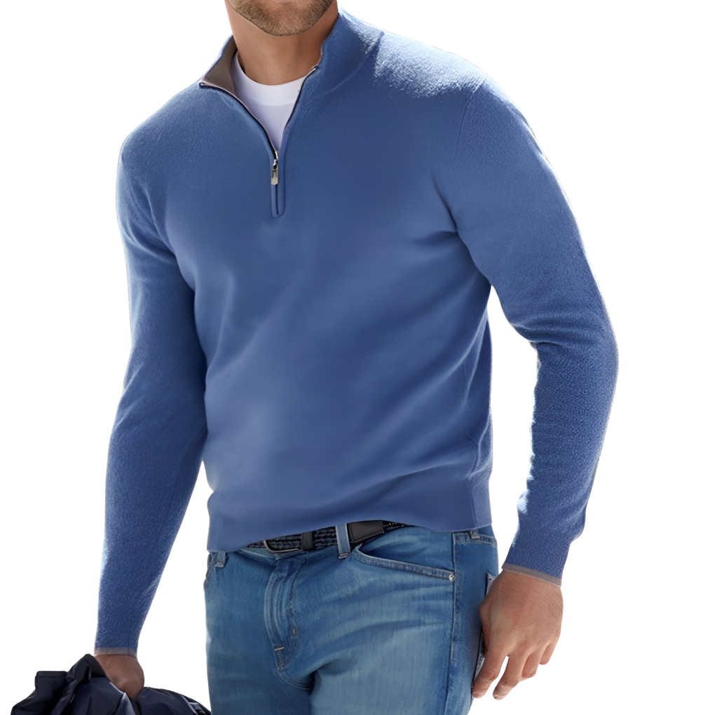 Men’s Cotton Knit Pullover with Zipper Collar