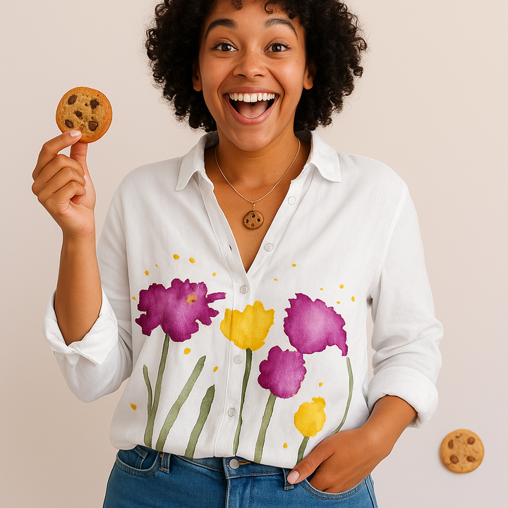 Women's V-Neck Floral Print Shirt & Long Sleeves