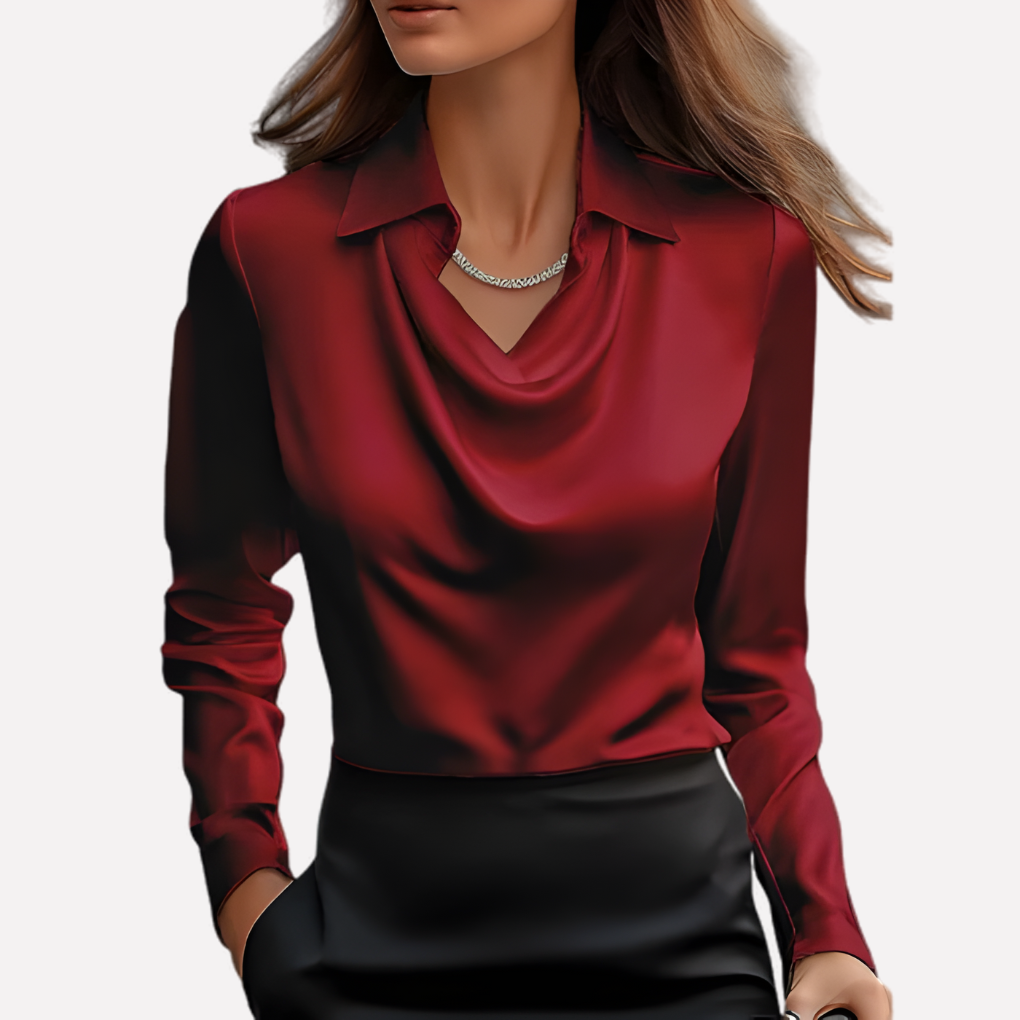 Women’s Satin Blouse with Draped Collar
