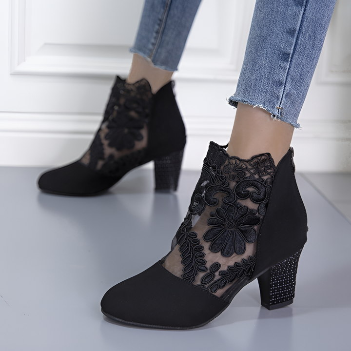 Embroidered Lace Design High Heels