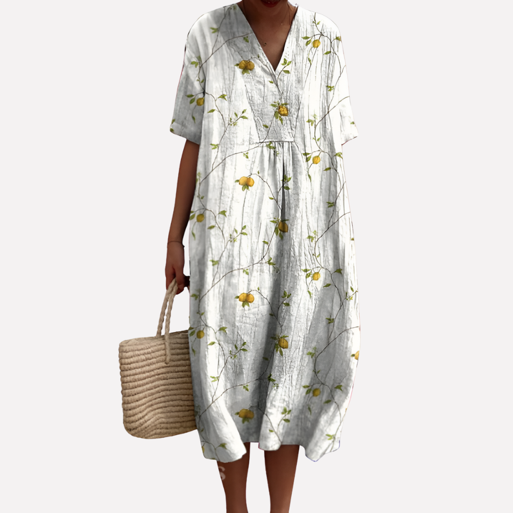 Women’s Floral Summer Dress – V‑Neck &amp; Short Sleeves