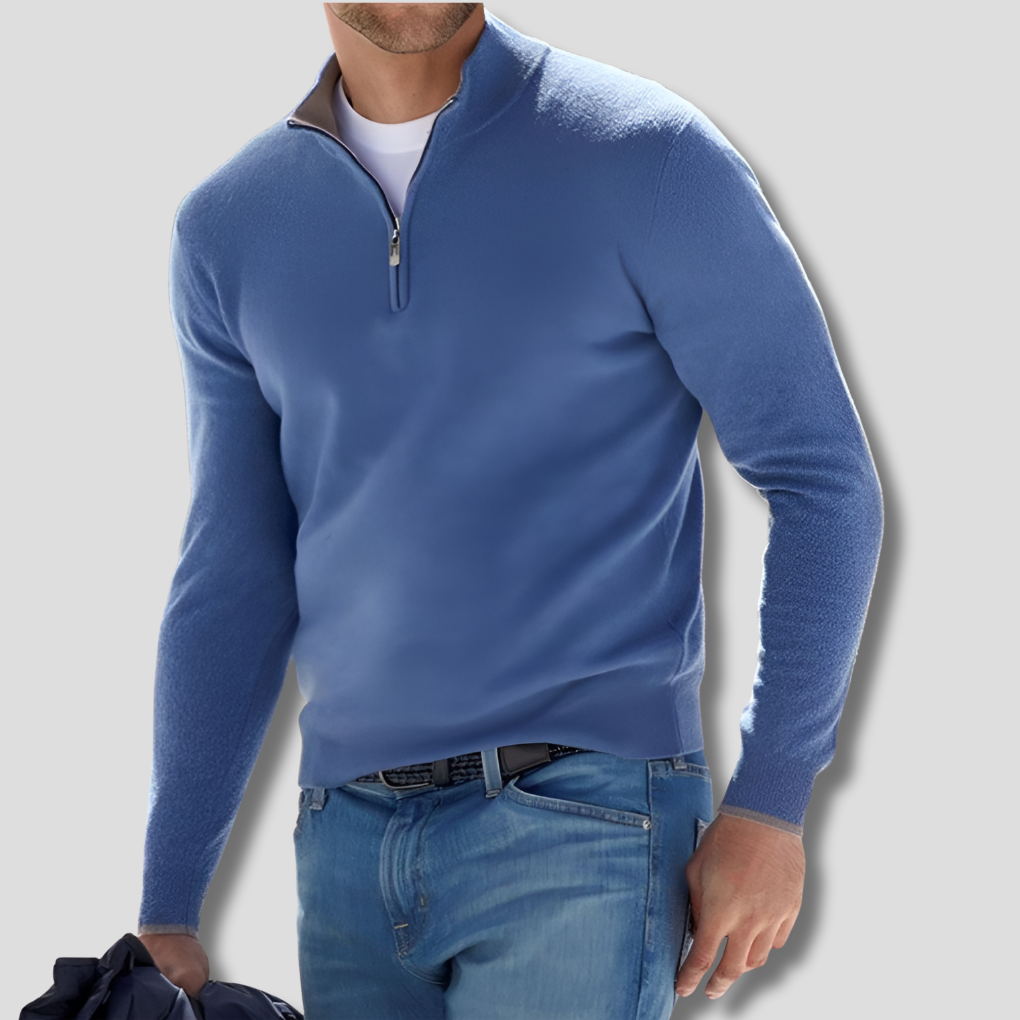 Men’s Cotton Knit Pullover with Zipper Collar