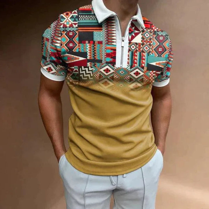 Men’s Retro Stripe Zip Polo