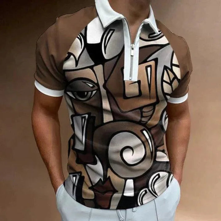 Men’s Retro Stripe Zip Polo