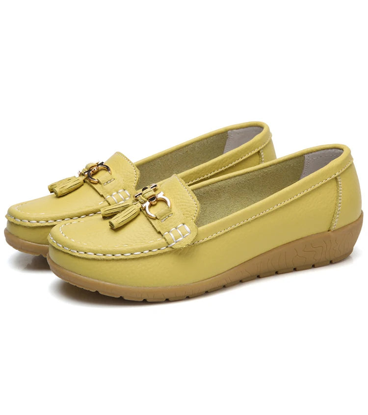 Leather Cut-Out Ballerina Flats for Women