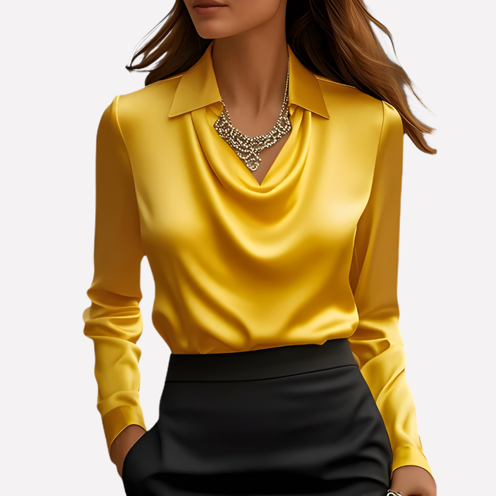 Women’s Satin Blouse with Draped Collar