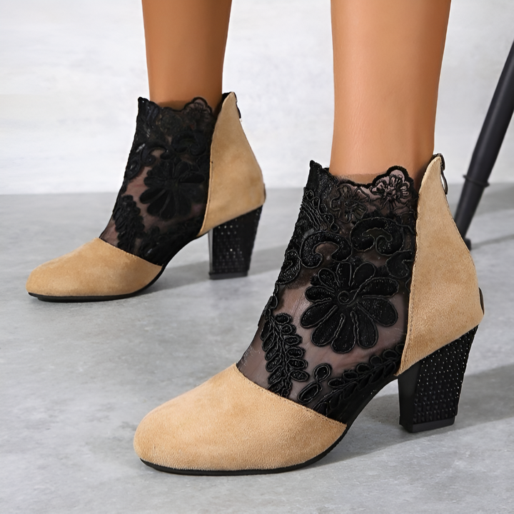 Embroidered Lace Design High Heels