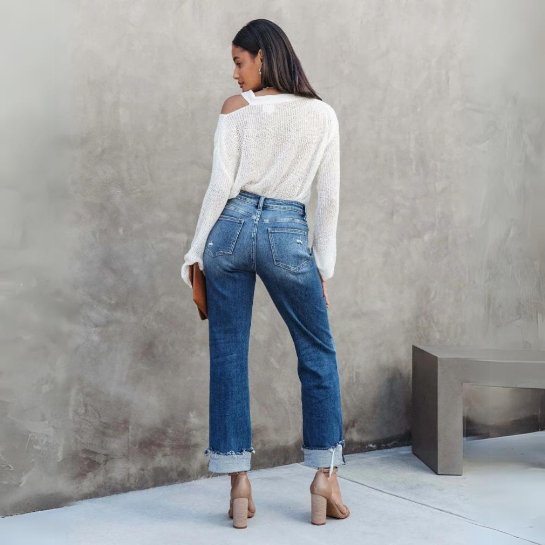 Women's Comfortable High-Waisted Denim Pants