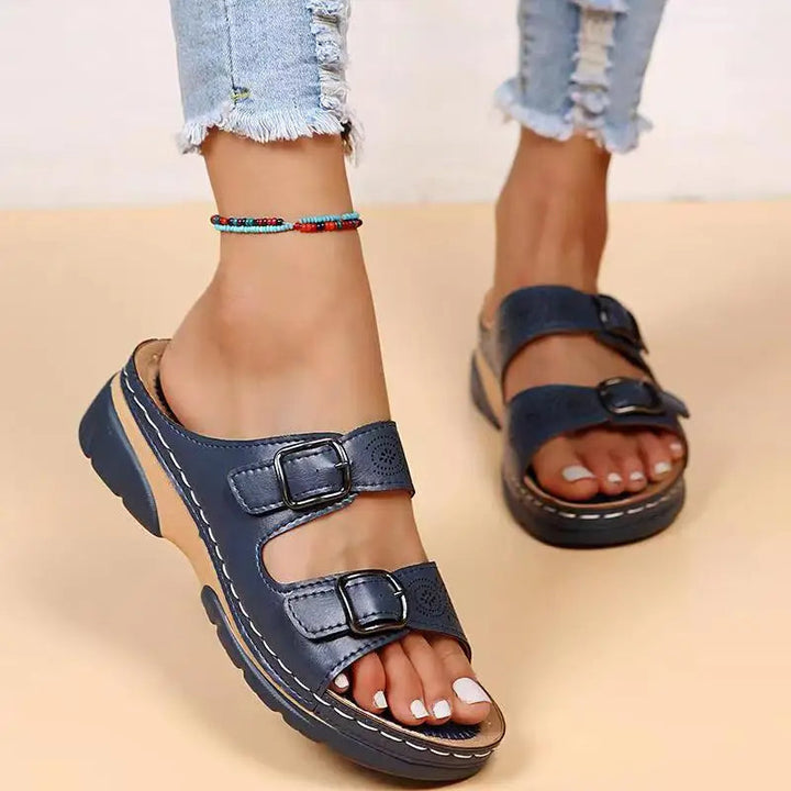 Comfortable Wedge Sandals with Double Buckle