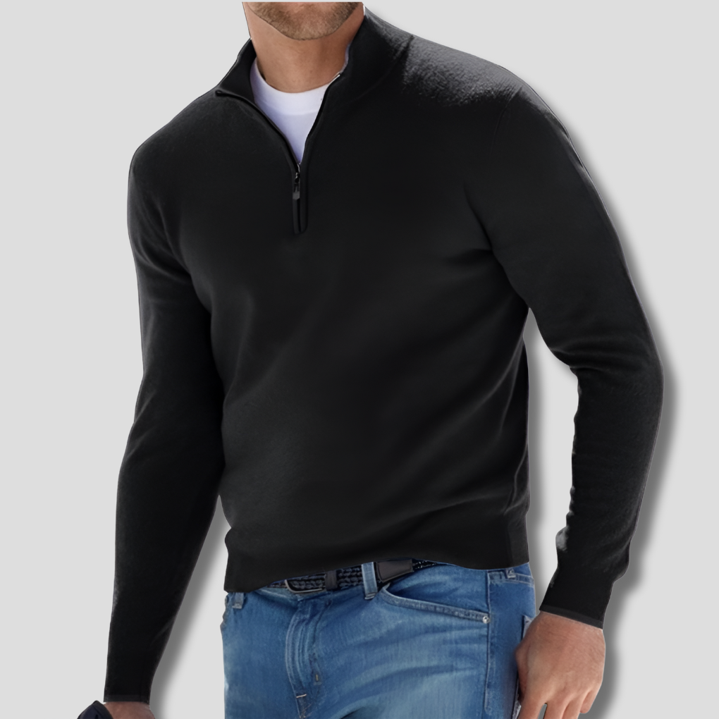 Men’s Cotton Knit Pullover with Zipper Collar