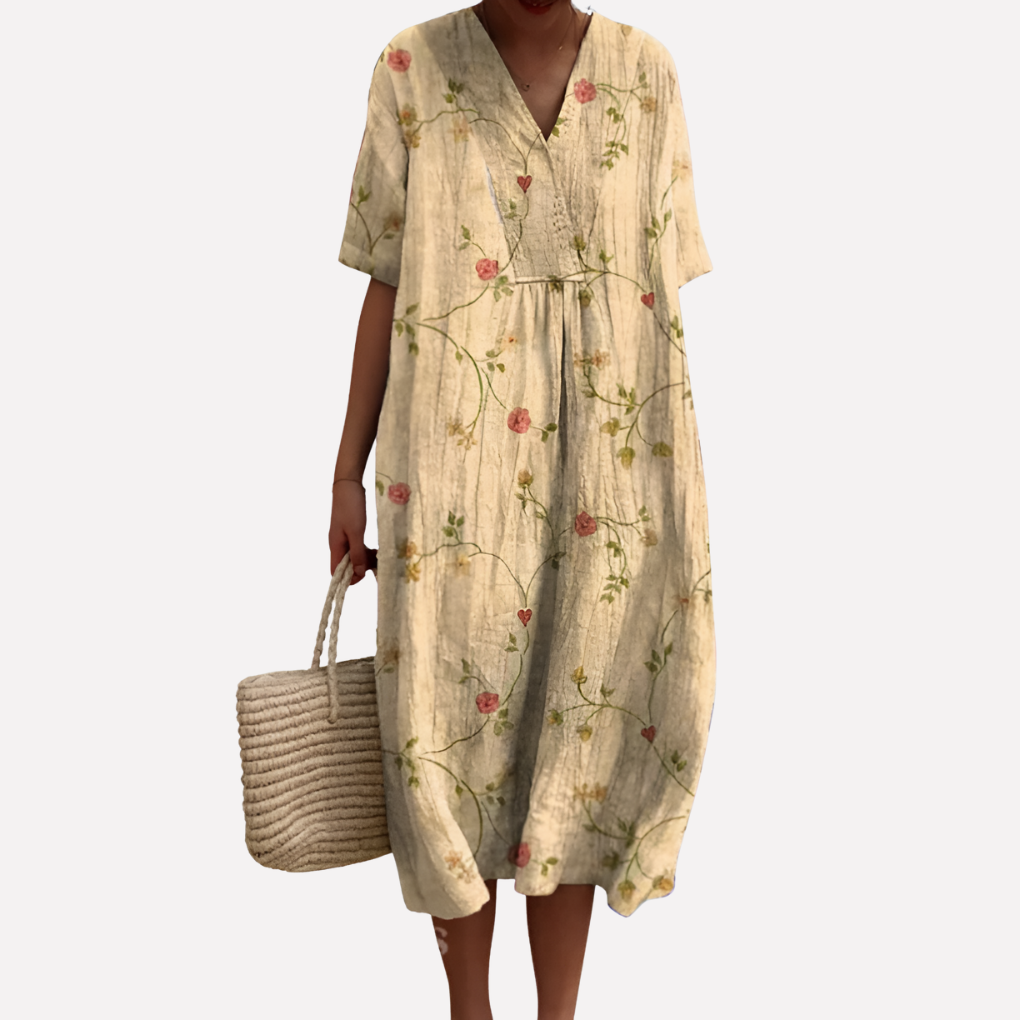 Women’s Floral Summer Dress – V‑Neck &amp; Short Sleeves