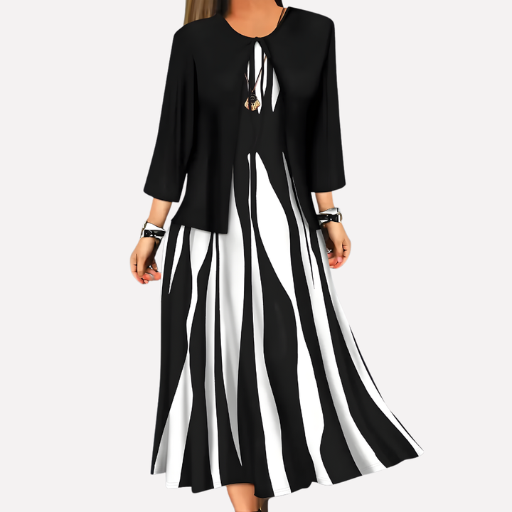 Women’s Two-Piece Blouse & Printed Dress Set