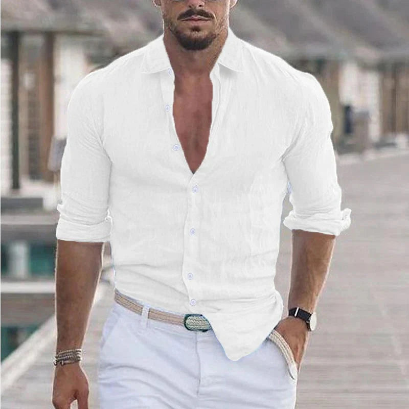 Linen Men's Shirt with Turn-Down Collar
