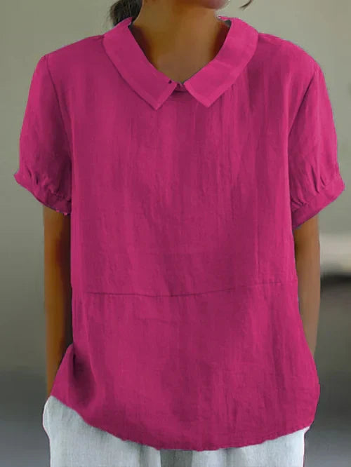 Classic Cotton &Linen Solid Color Top Natural Comfort with Effortless Style