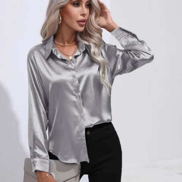 Women's Satin Loose Fit Long Sleeve Blouse