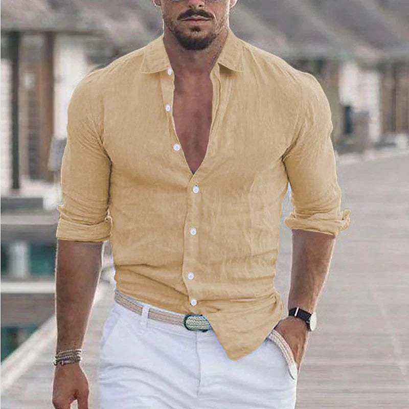 Linen Men's Shirt with Turn-Down Collar