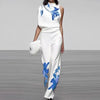 Sleeveless Two-Piece Printed Set with High Collar