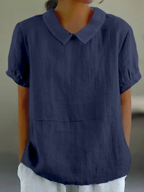 Classic Cotton &Linen Solid Color Top Natural Comfort with Effortless Style