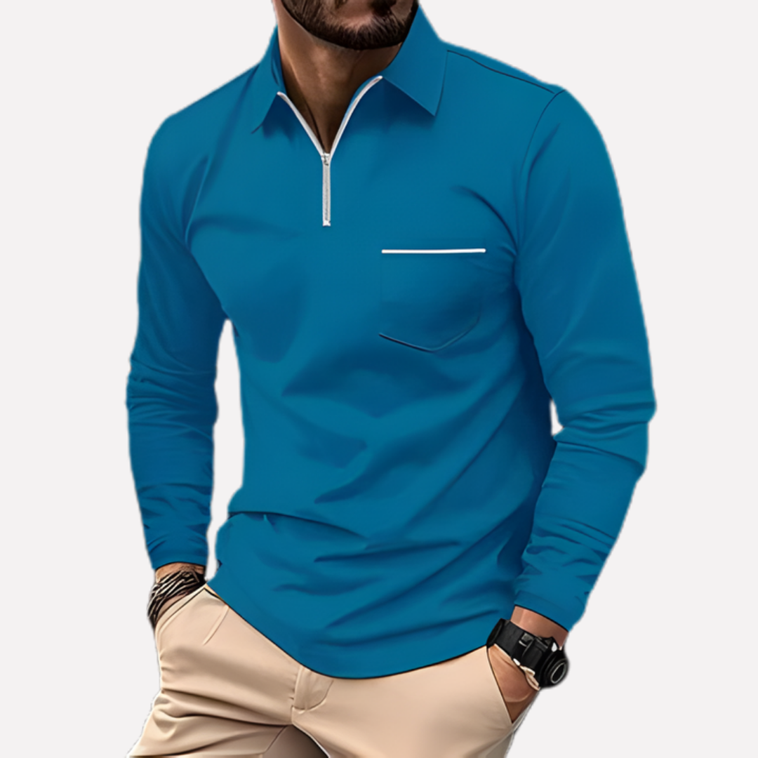 Men’s Long-Sleeve Polo Shirt with Chest Pocket