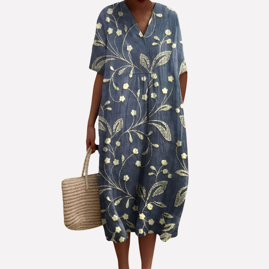 Women’s Floral Summer Dress – V‑Neck &amp; Short Sleeves