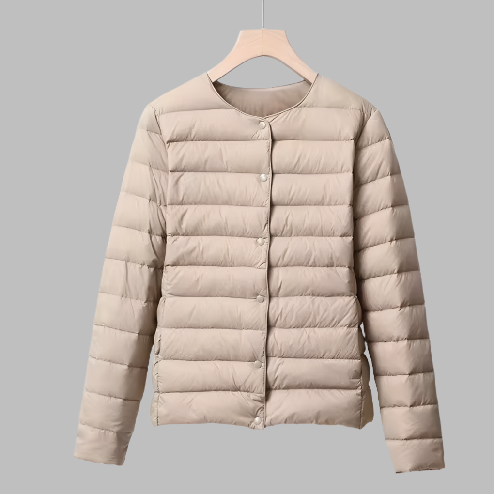 Collarless Portable Puffer for Spring and Winter