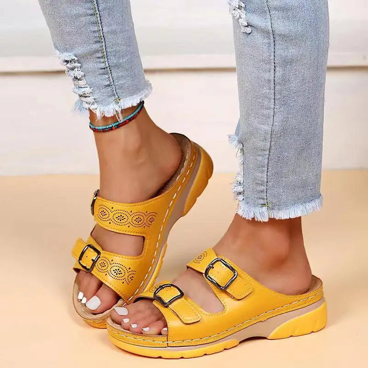 Comfortable Wedge Sandals with Double Buckle