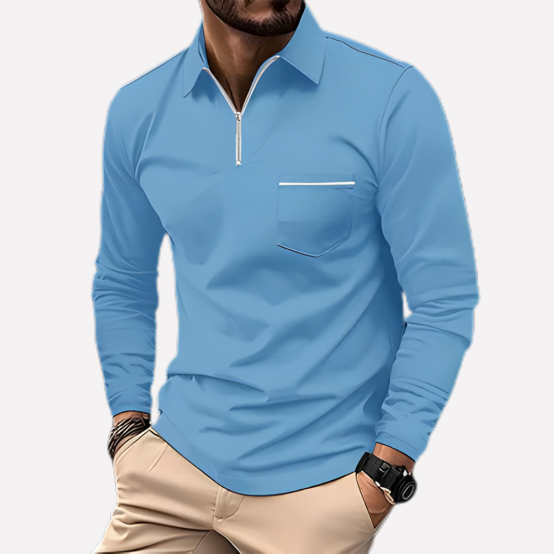 Men’s Long-Sleeve Polo Shirt with Chest Pocket