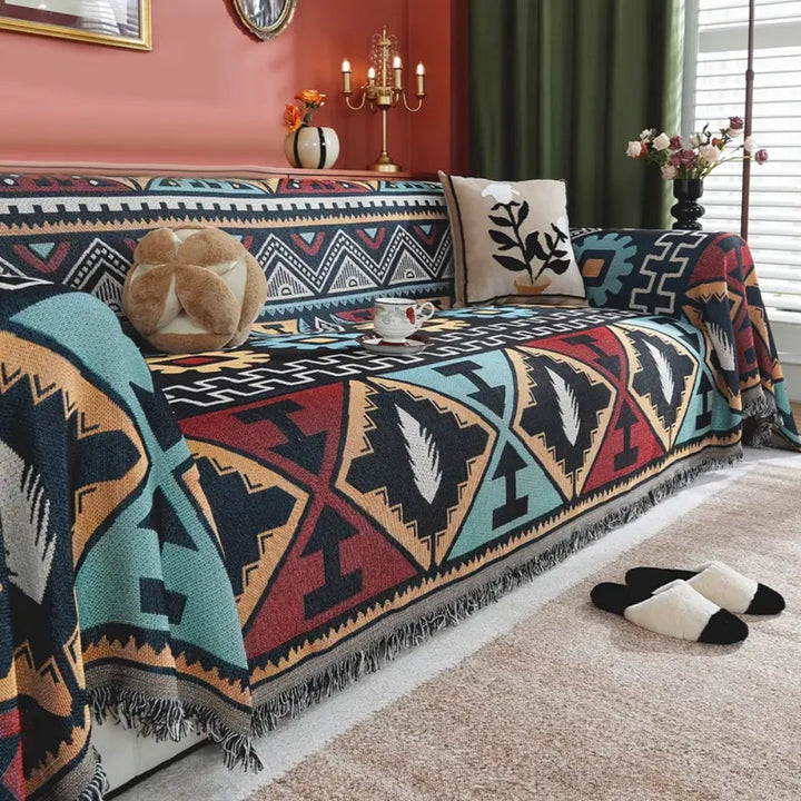 Aztec Geometric Pattern Sofa Cover Boho-Inspired Elegance for Your Living Space