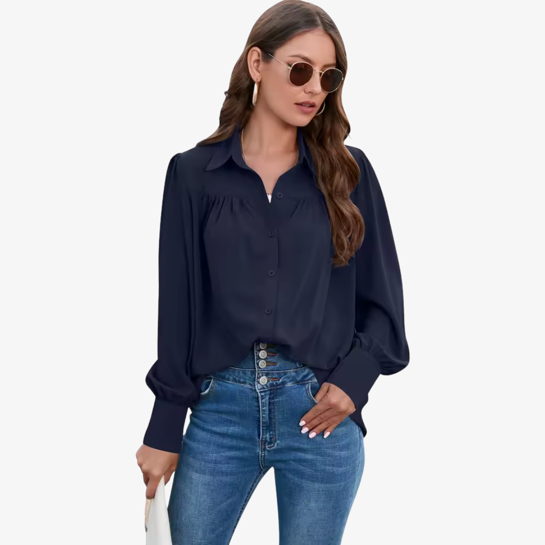 Elegant Chiffon Blouse with Lantern Sleeves