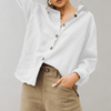 Vintage Linen Blouse for Women with Relaxed Fit and Classic Collar