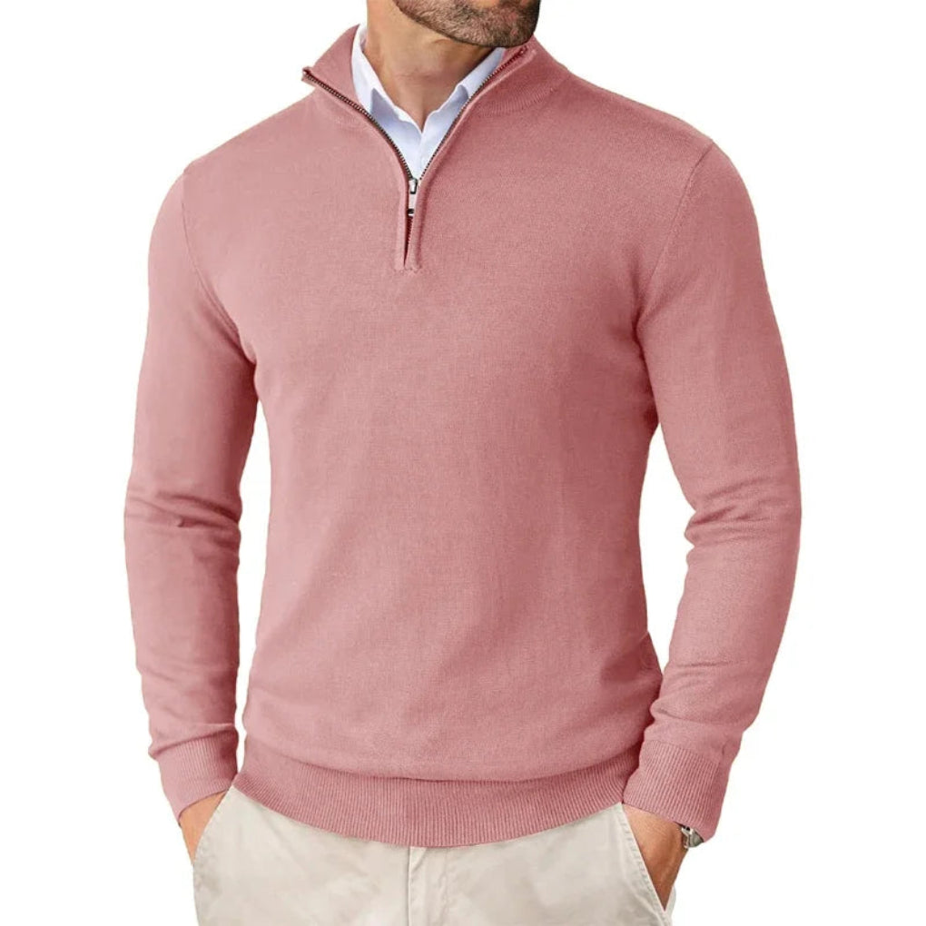 Men’s Cotton Knit Pullover with Zipper Collar