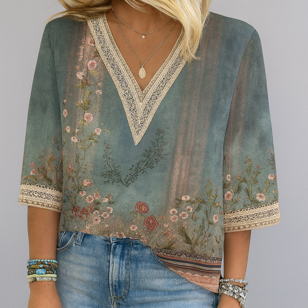 Printed Loose fitting V Neck Blouse ( Pre-Sale )