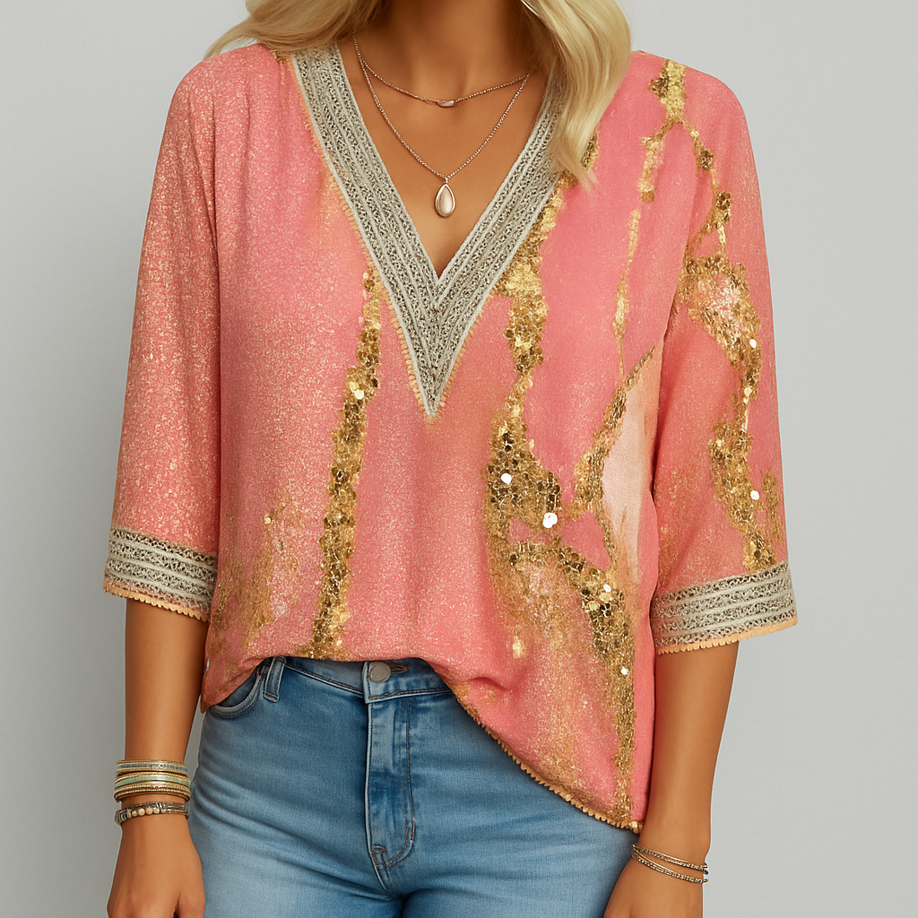 Printed Loose fitting V Neck Blouse ( Pre-Sale )